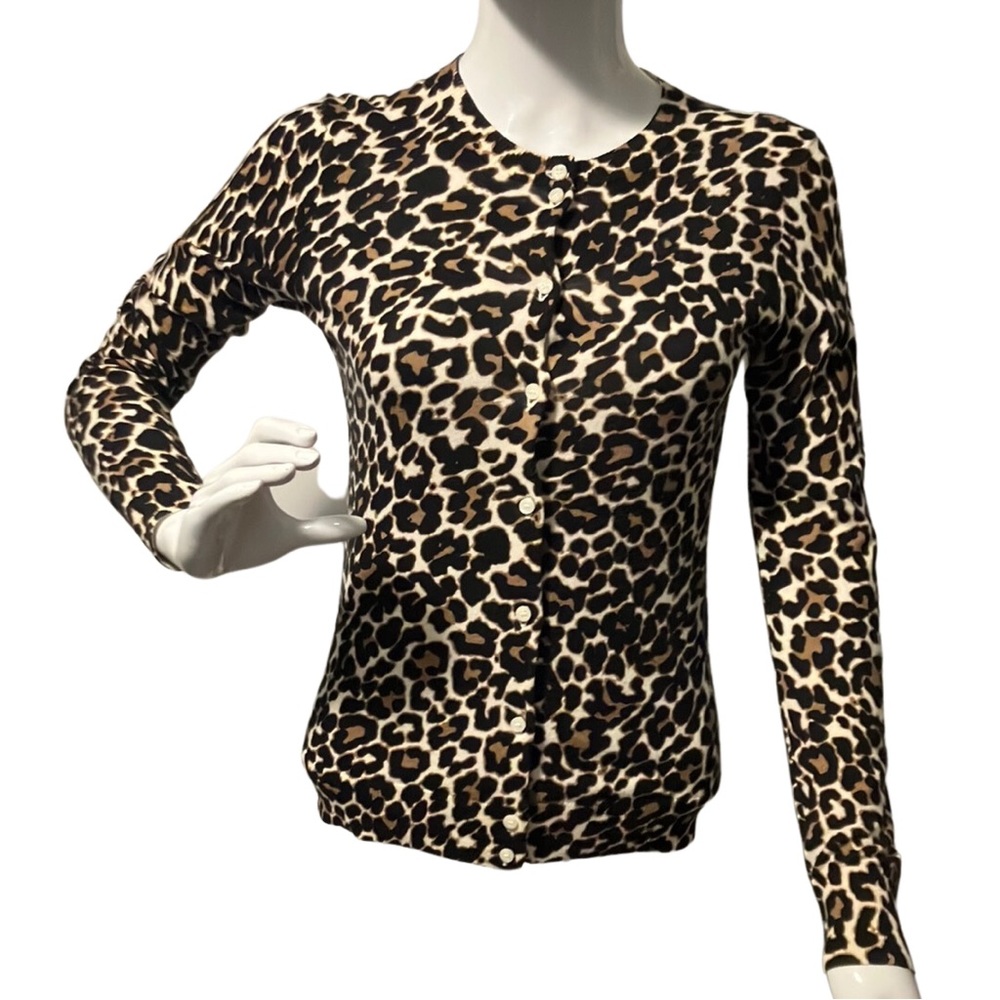 J Crew Animal Print Sweater Cardigan Button Down (XS)